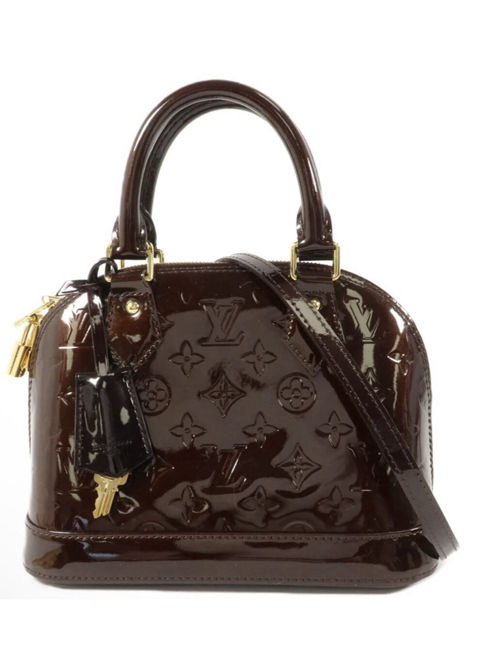 Louis Vuitton Alma BB Monogram Brown Satchel Top Handle Zip Gold Key Lock
